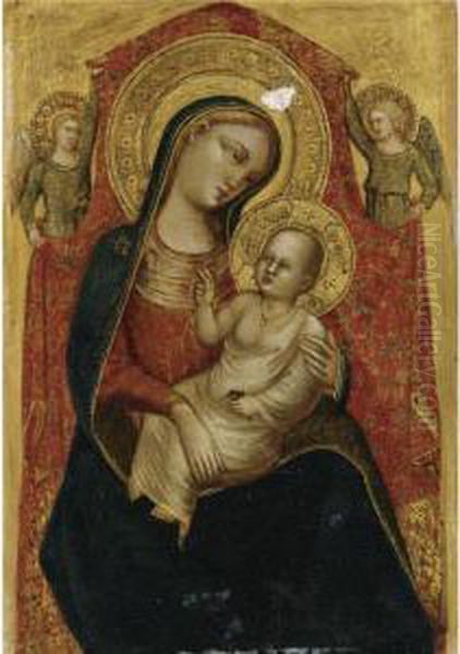 Madonna And Child With Two Angels Oil Painting by Bicci Di Lorenzo