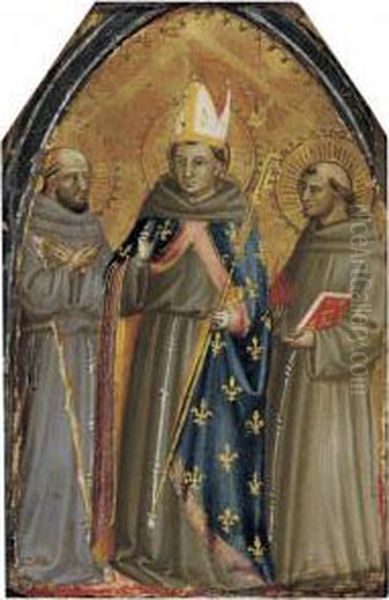 Saints Francis Of Assisi, Louis Of Toulouse And Anthony Of Padua Oil Painting by Bicci Di Lorenzo