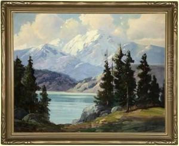 Lake In A High Sierra Landscape Oil Painting by George Sanders Bickerstaff