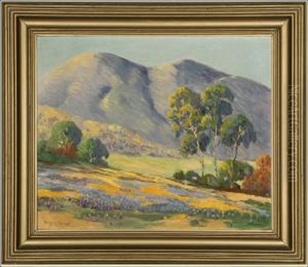 Poppies And Lupine In A California Landscape Oil Painting by George Sanders Bickerstaff