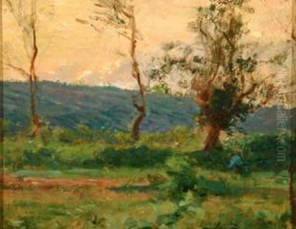 An August Sunset Oil Painting by Frank Alfred Bicknell