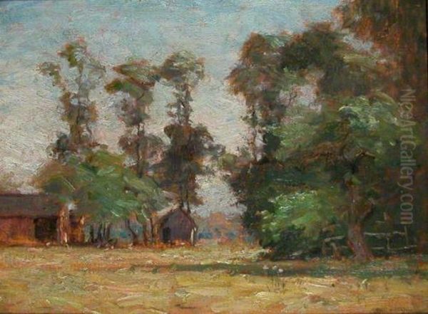 Old Barns Under Green Trees Oil Painting by Frank Alfred Bicknell