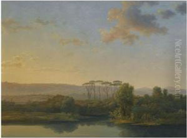 An Italianate River Landscape At Sunset Oil Painting by Jean-Joseph-Xavier Bidauld