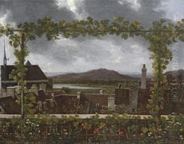 A Grapevine On A Flowering Trellis Framing Oil Painting by Jean-Joseph-Xavier Bidauld