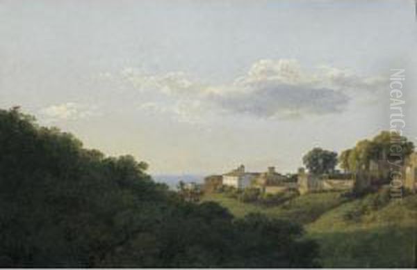 An Afternoon View Of The Town Of Marino Wih The Forest Beyond Oil Painting by Jean-Joseph-Xavier Bidauld