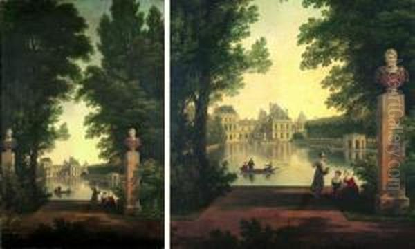 Vue Du Chateau De Fontainebleau Et De L'etang Des Carpes Oil Painting by Jean-Joseph-Xavier Bidauld