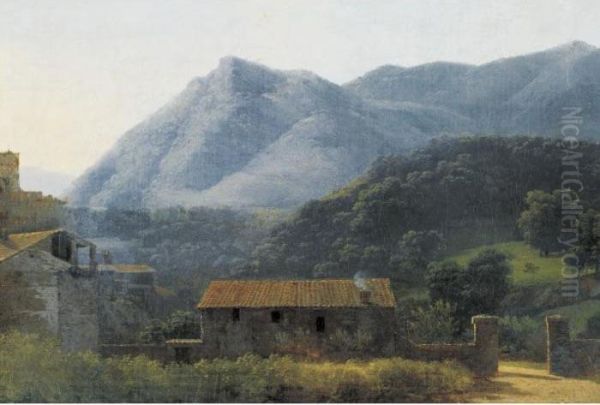 Italian Landscape With A Hillside Village Oil Painting by Jean-Joseph-Xavier Bidauld