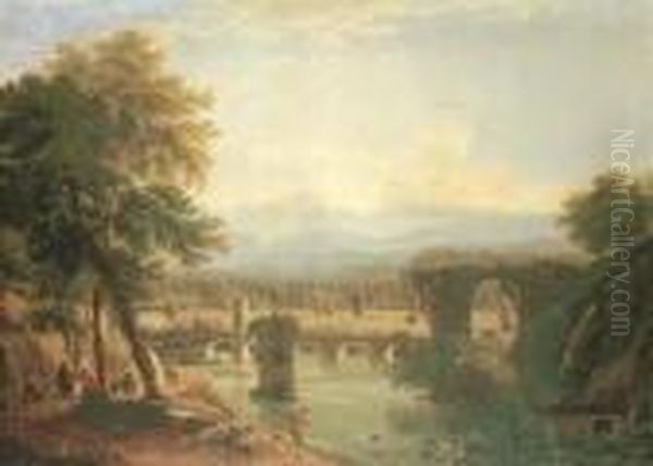 The Augustan Bridge On The Nera River, Near The Town Of Narni,italy Oil Painting by Jean-Joseph-Xavier Bidauld