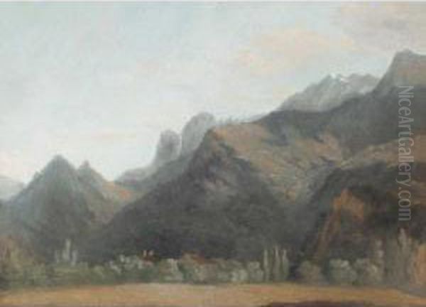 Mountainous Wooded Landscape Oil Painting by Jean-Joseph-Xavier Bidauld