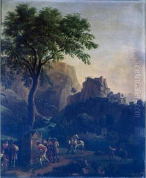 Francois I At The Fountain Of Vaucluse Oil Painting by Jean-Joseph-Xavier Bidauld