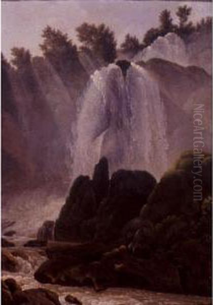 View Of The Falls At Tivoli Oil Painting by Jean-Joseph-Xavier Bidauld