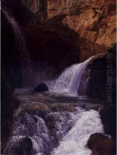 View Of The Waterfalls At Tivoli Oil Painting by Jean-Joseph-Xavier Bidauld