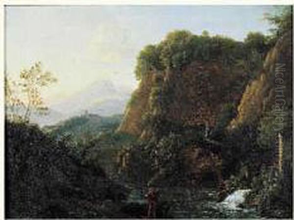 Paysage De Montagne Et De Riviere,probablement Dans La Region De
 Carpentras Oil Painting by Jean-Joseph-Xavier Bidauld