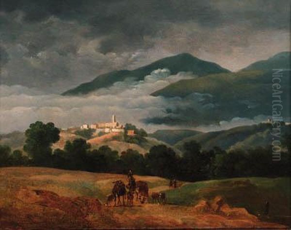 A Neatherd And His Cattle In A Mountainous Landscape Oil Painting by Jean-Joseph-Xavier Bidauld