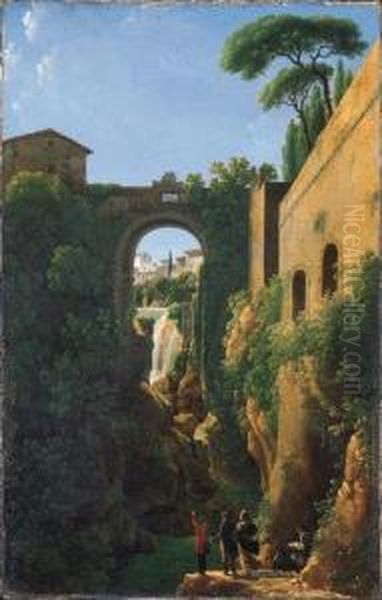 The Ponte Rocco, Tivoli Oil Painting by Jean-Joseph-Xavier Bidauld