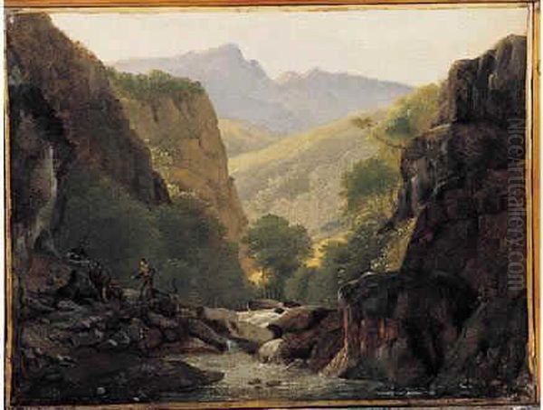 Paysage De Cascade Avec Des Brigands Oil Painting by Jean-Joseph-Xavier Bidauld