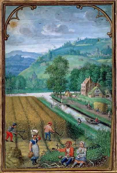 September- harvesting, ploughing and sowing, c.1540 Oil Painting by Simon Bening