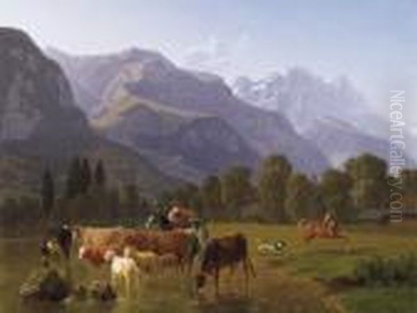 Blick Von Oberhalb Schattdorf Oil Painting by Johann Jakob Biedermann