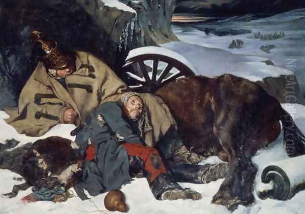 Scene from the Retreat from Russia 1835 Oil Painting by Joseph-Fernand Boissard de Boisdenier