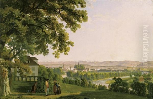 View From Beckenhof Over The Town Of Zurich. Oil Painting by Johann Jakob Biedermann