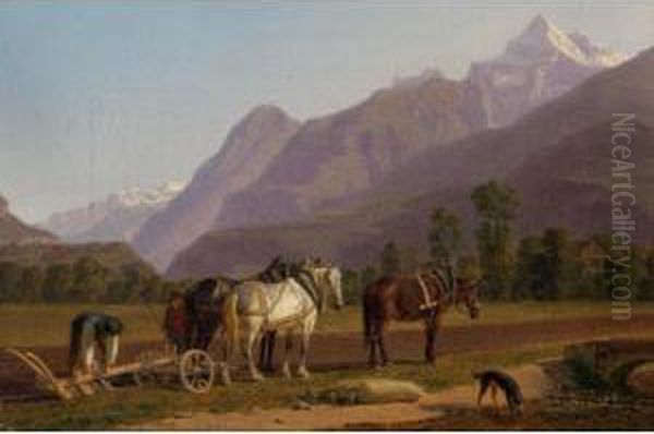 Landscape In The Bernese Oberland Oil Painting by Johann Jakob Biedermann