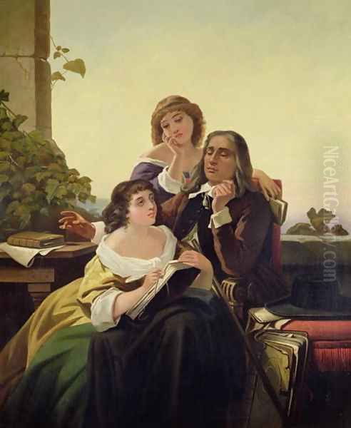 John Milton Composing Poetry Oil Painting by Leon Bortarel