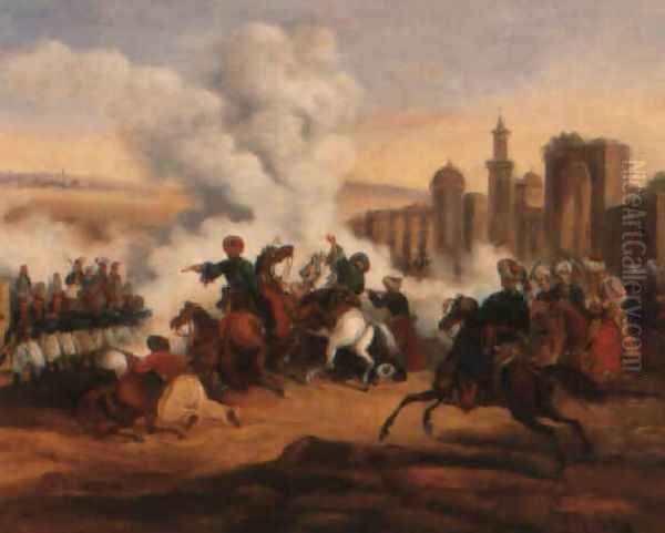 Scenes de combat entre Grecs et Turcs, lors de la Guerre d'Independance (2) Oil Painting by Charles Bellier