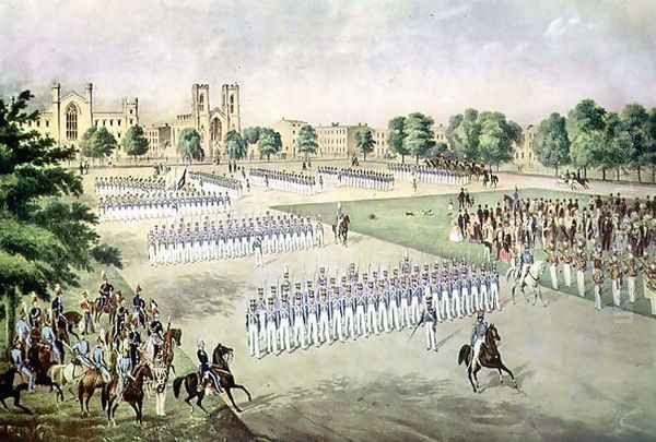 Review of the 7th Regiment, Washington Square, New York, 1851 Oil Painting by Otto Botticher