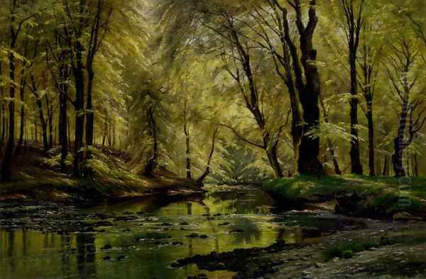 Reflections In A Stream Oil Painting by Johannes Boesen