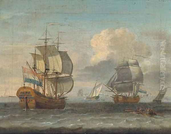 Shipping in a choppy waters Oil Painting by Johannes de Blaauw