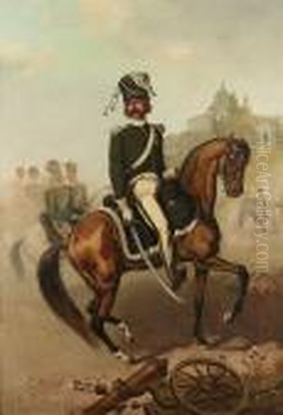 Polish Cavalry Officer On Horseback Oil Painting by Seweryn Bieszczad