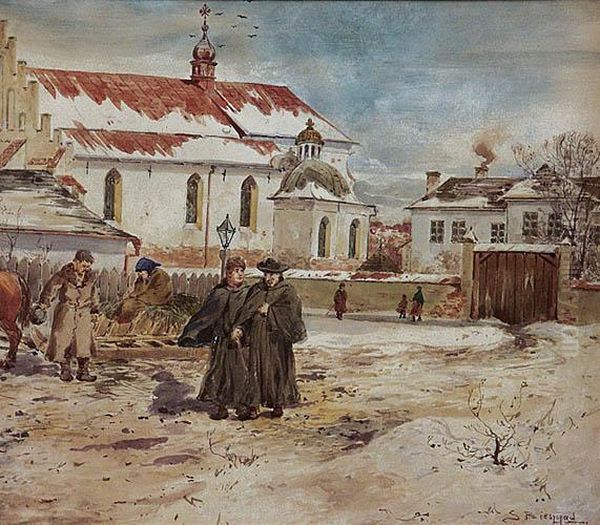 Przed Kosciolem Oil Painting by Seweryn Bieszczad