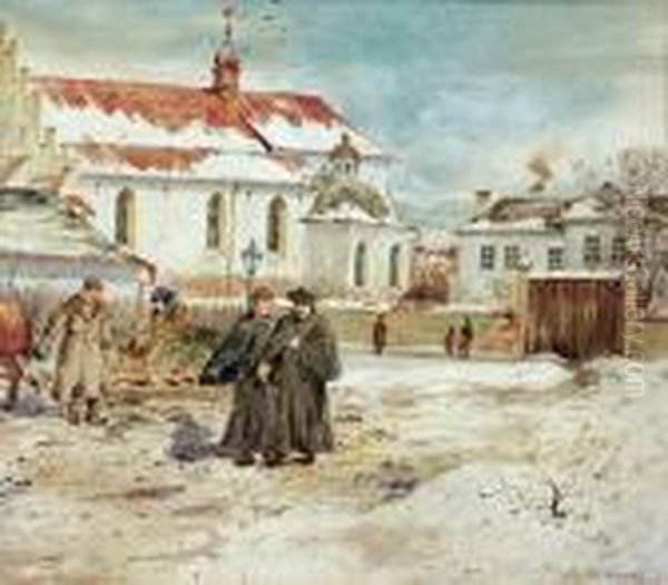 Przed Kosciolem Oil Painting by Seweryn Bieszczad