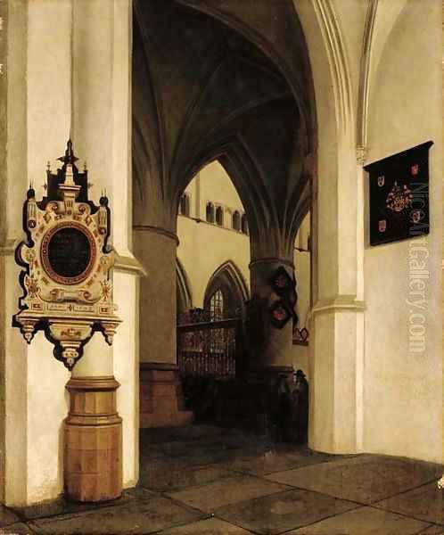 The interior of the St. Bavokerk, Haarlem, looking south-west towards the choir screen Oil Painting by Job Adriaensz. Berckheyde