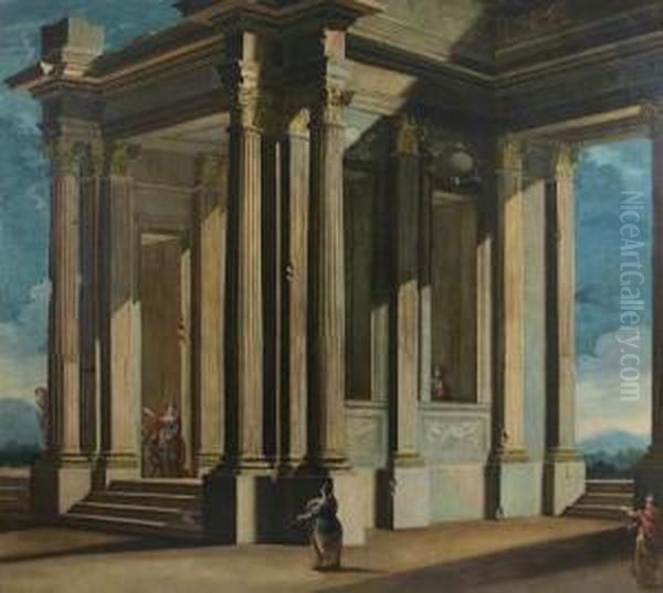 Palais Antique Avec Des Personnages Oil Painting by Vittorio Maria Bigari