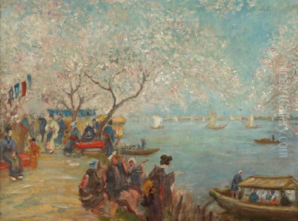 La Fete Des Cerisiers A Mukojima, Tokio Oil Painting by Georges Ferdinand Bigot