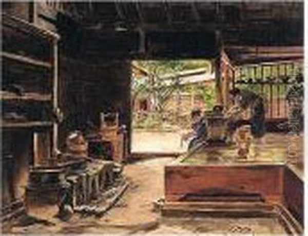 The Interior Of A Kitchen At Kikonya-shisendyi, Idzu Province, Japan Oil Painting by Georges Ferdinand Bigot