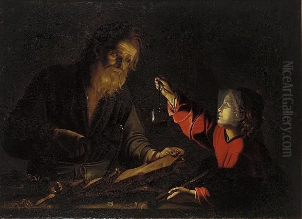 Christ In The Carpenter's Shop Oil Painting by Trophime Bigot