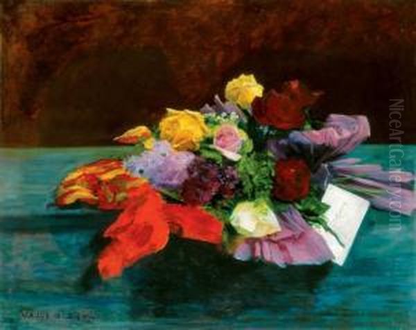 A Bunch Of Flowers With A Secret Message Oil Painting by Sandor Alexander Bihari