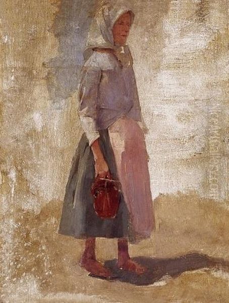 Girl With A Tag Oil Painting by Sandor Alexander Bihari