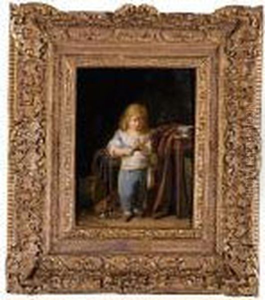 Portrait Of A Young Boy In An Interior Oil Painting by Marc-Antoine Bilcoq