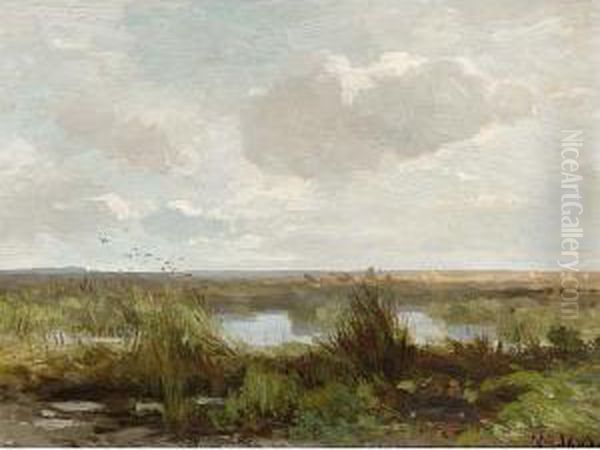 A Summer Landscape Oil Painting by Johannes Warnardus Bilders