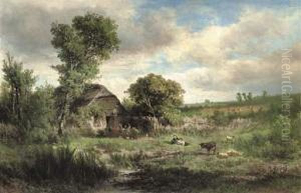 A Country Idyll Oil Painting by Johannes Warnardus Bilders