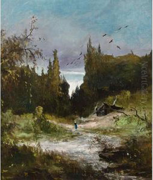 A Figure In A Mountainous Landscape Oil Painting by Johannes Warnardus Bilders