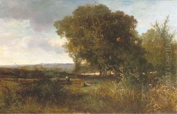 Gathering Wood At The Edge Of A Forest Oil Painting by Johannes Warnardus Bilders