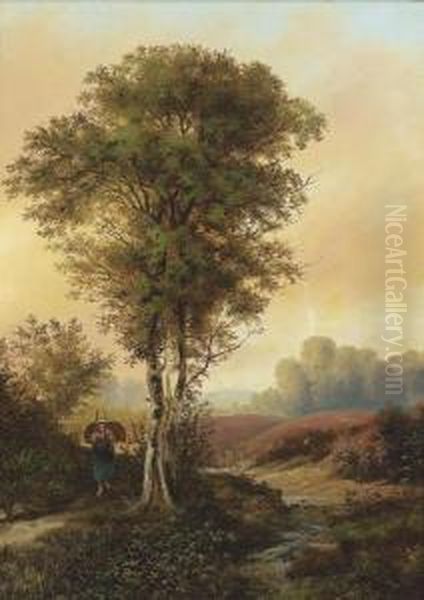 On The Riverside Path Oil Painting by Johannes Warnardus Bilders