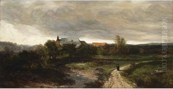 Before The Rain: The Monastry Santa Clara Near Wiesbaden Oil Painting by Johannes Warnardus Bilders