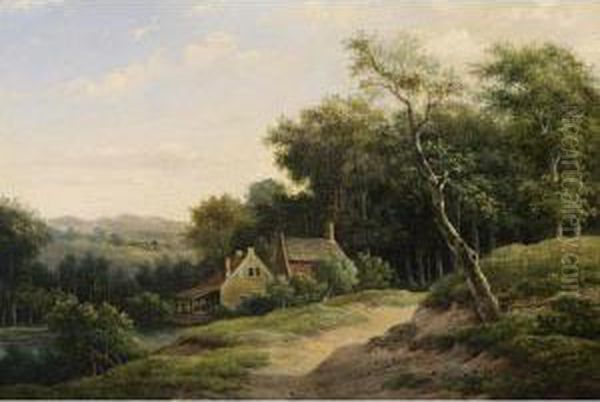 A Summer Landscape Oil Painting by Johannes Warnardus Bilders