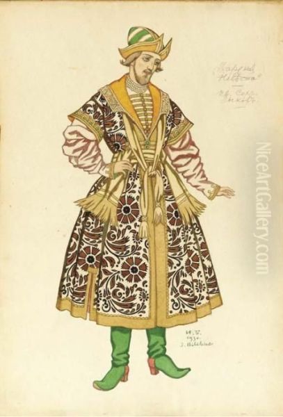 Costume Design For The Opera 'the Tsar's Bride' Oil Painting by Ivan Iakovlevich Bilibine