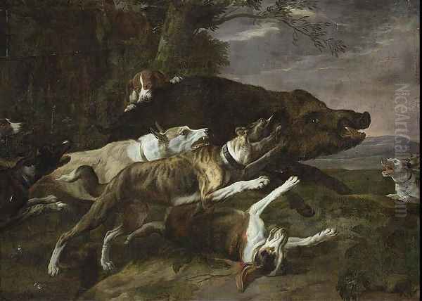 Hounds Assailing a Boar Oil Painting by Peeter Boel